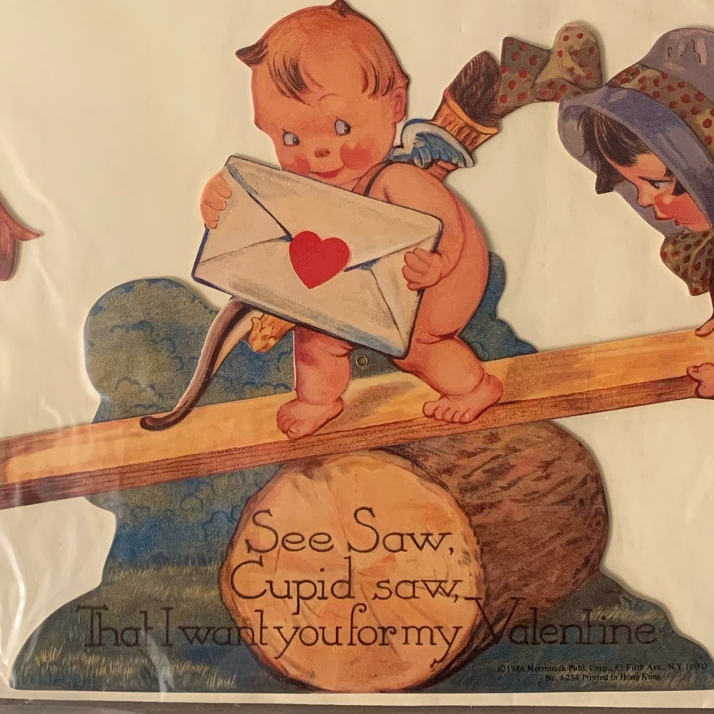Vintage See-Saw Die-Cut Moving Valentine Card & Envelope (Shackman) - Picture 4 of 11